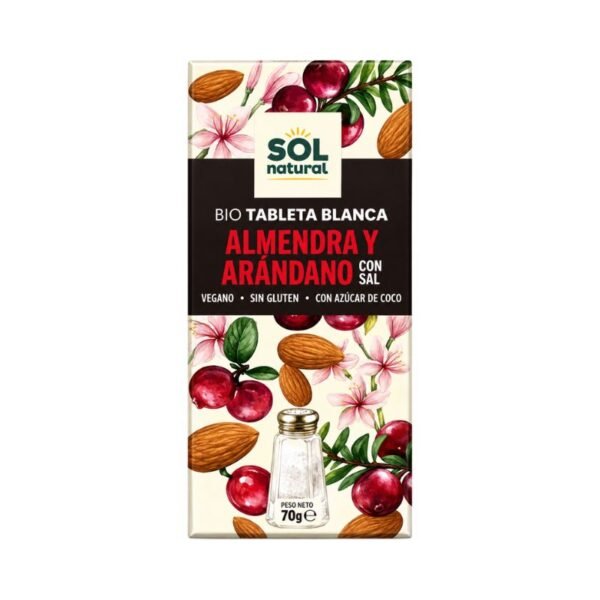 Chocolate blanco con almendras y arándanos